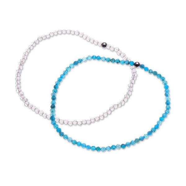 Alternate image for 2 Handmade Apatite and Smoky Quartz Beaded Stretch Bracelets Double Chic