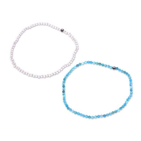 Alternate image for 2 Handmade Apatite and Smoky Quartz Beaded Stretch Bracelets Double Chic