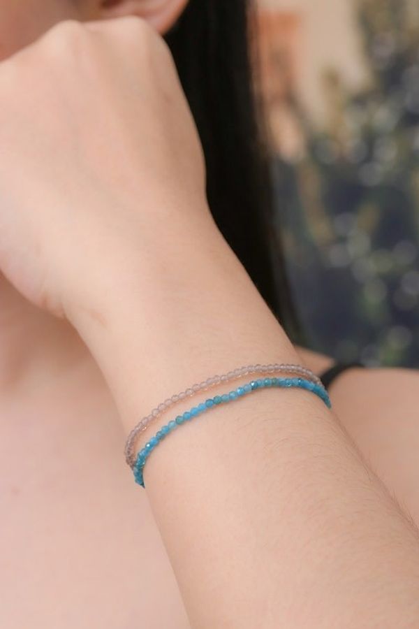 Alternate image for 2 Handmade Apatite and Smoky Quartz Beaded Stretch Bracelets Double Chic