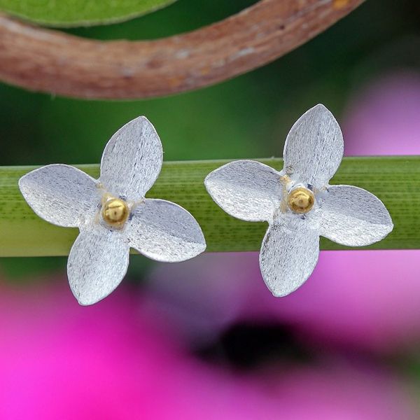 Alternate image for 18k Gold-Accented Flower-Shaped Button Earrings Grace of Spring