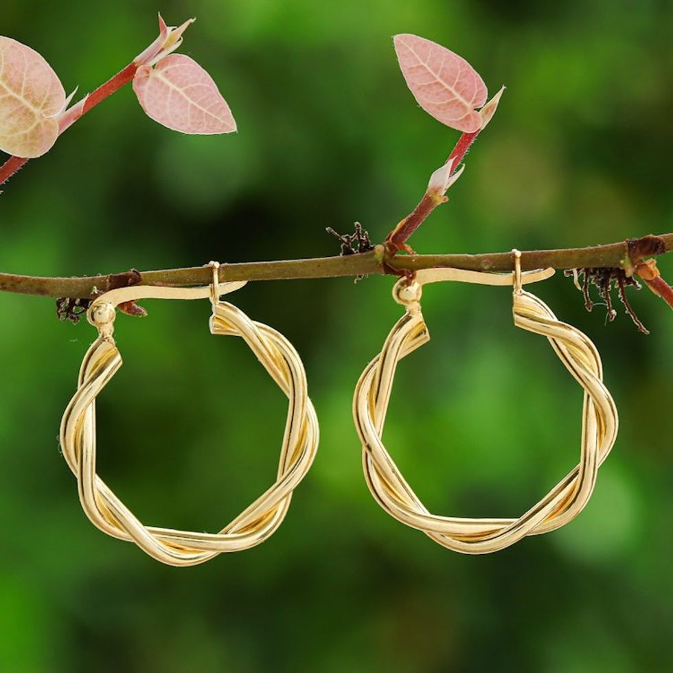 Artisan-Made High-Polished 18k Gold-Plated Hoop Earrings 'Dancing Gold'