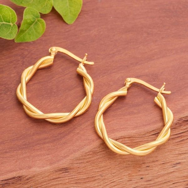 Alternate image for Artisan-Made High-Polished 18k Gold-Plated Hoop Earrings Dancing Gold