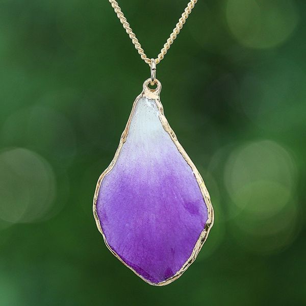 Alternate image for White and Purple Orchid 22k Gold-Accented Pendant Necklace Magical Petal