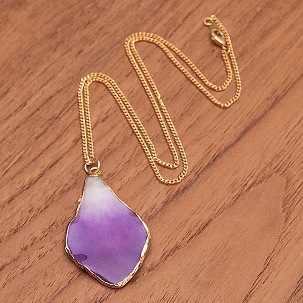 Alternate image for White and Purple Orchid 22k Gold-Accented Pendant Necklace Magical Petal