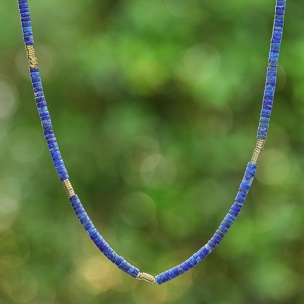 Alternate image for Lapis Lazuli Hematite Beaded Strand Necklace from Thailand Blue Glam