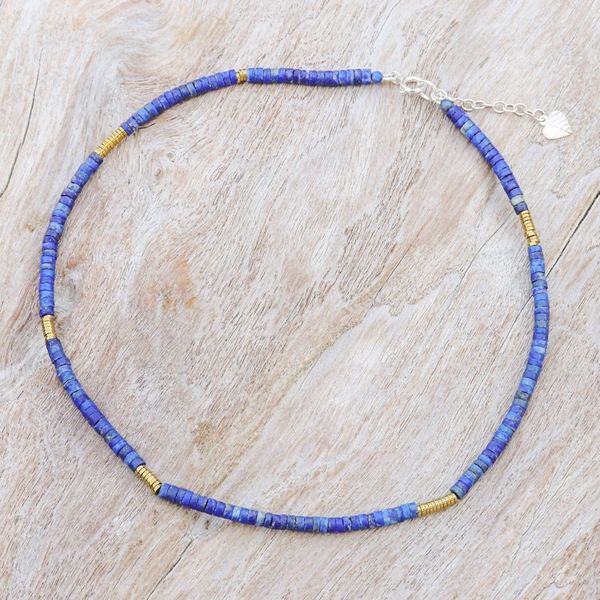 Alternate image for Lapis Lazuli Hematite Beaded Strand Necklace from Thailand Blue Glam