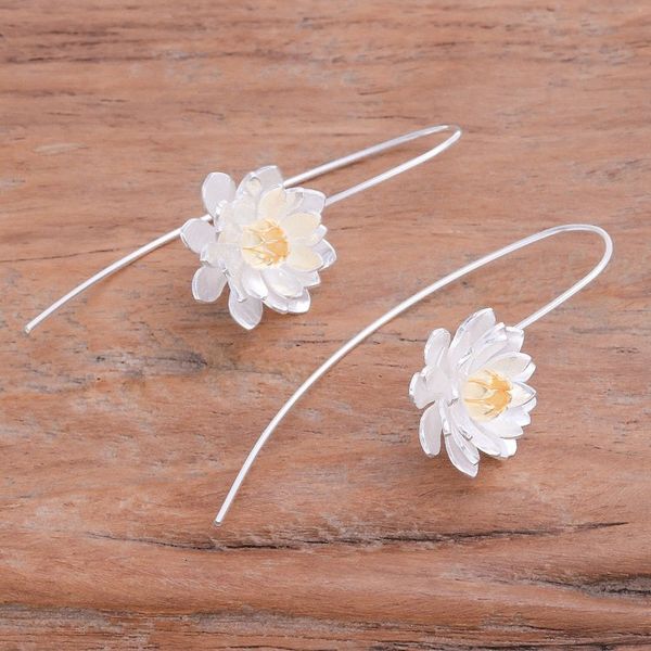 Alternate image for Flower-Shaped Gold-Accented Sterling Silver Drop Earrings Bright Chic Blossom