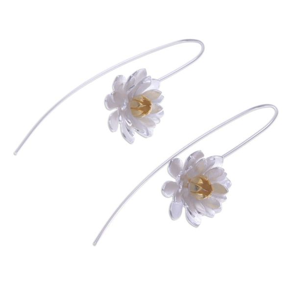 Alternate image for Flower-Shaped Gold-Accented Sterling Silver Drop Earrings Bright Chic Blossom