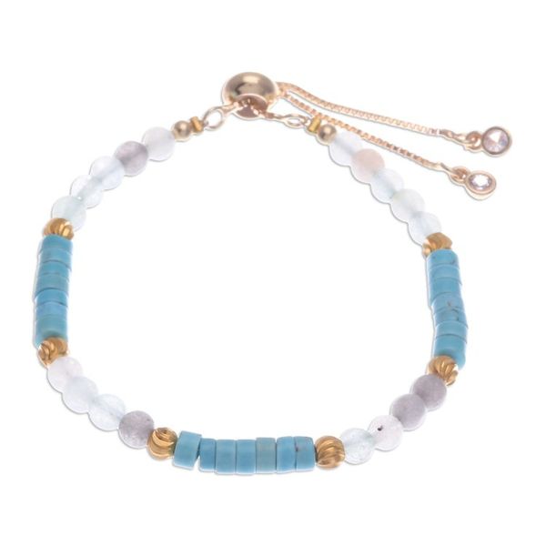 Alternate image for Howlite and Quartz Beaded Adjustable Wristband Bracelet Gorgeous Flair