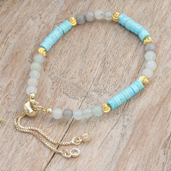 Alternate image for Howlite and Quartz Beaded Adjustable Wristband Bracelet Gorgeous Flair