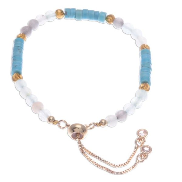Alternate image for Howlite and Quartz Beaded Adjustable Wristband Bracelet Gorgeous Flair