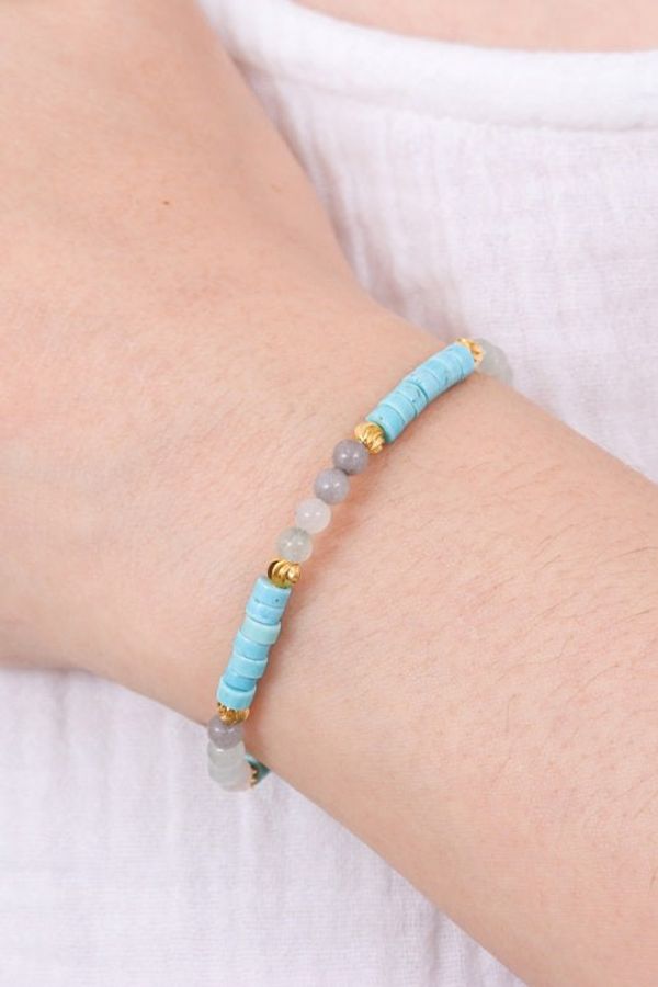 Alternate image for Howlite and Quartz Beaded Adjustable Wristband Bracelet Gorgeous Flair
