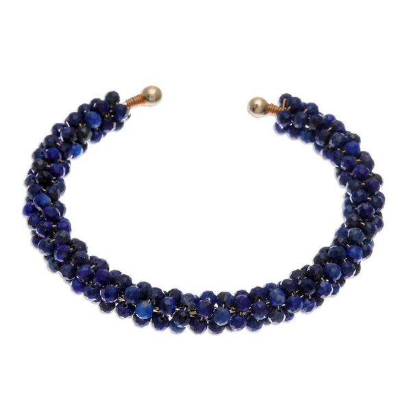 Alternate image for Lapis Lazuli Beaded Cuff Bracelet with Brass Fixtures Captivating Beauty