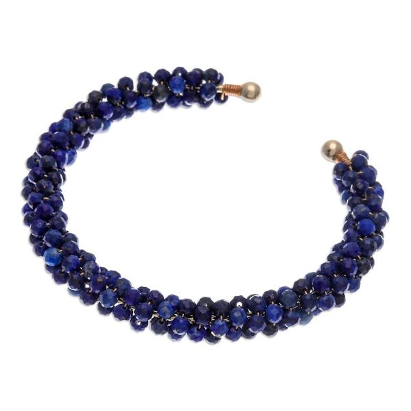 Alternate image for Lapis Lazuli Beaded Cuff Bracelet with Brass Fixtures Captivating Beauty