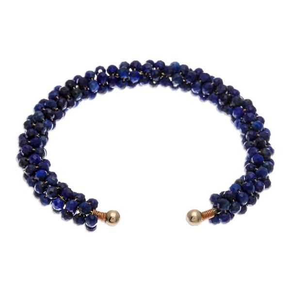 Alternate image for Lapis Lazuli Beaded Cuff Bracelet with Brass Fixtures Captivating Beauty