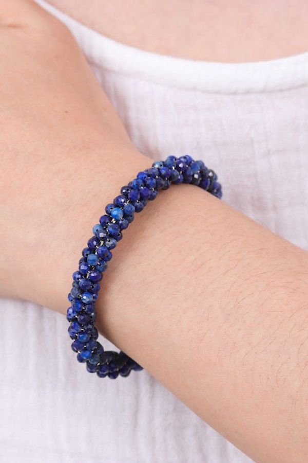 Alternate image for Lapis Lazuli Beaded Cuff Bracelet with Brass Fixtures Captivating Beauty
