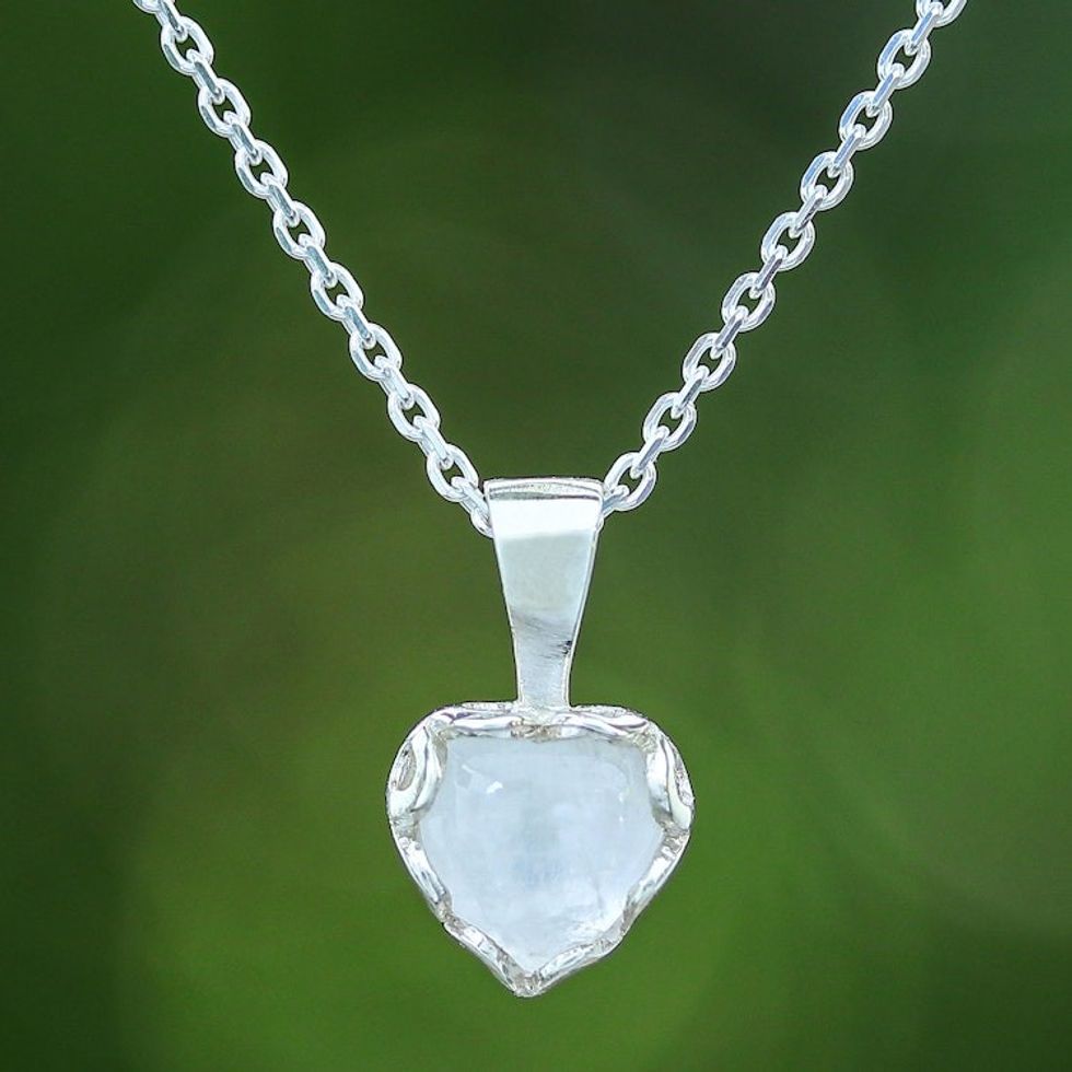 Heart-Shaped Moonstone Sterling Silver Pendant Necklace 'Heart of Belief'