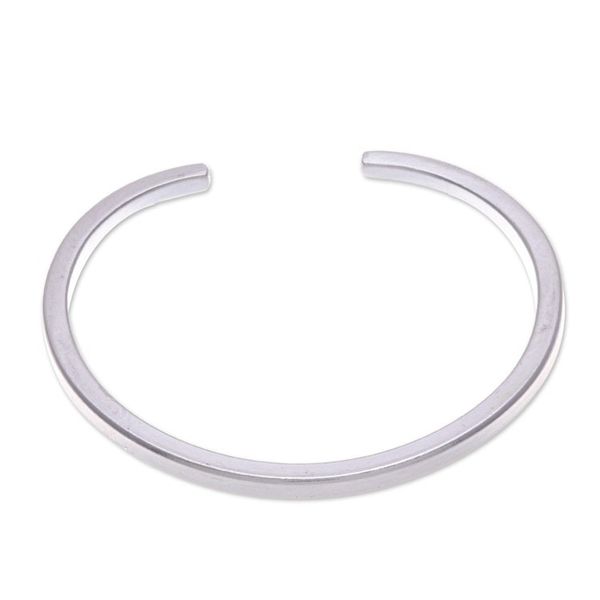 Alternate image for Matte Finished Modern Silver Cuff Bracelet from Thailand Smooth and Stunning