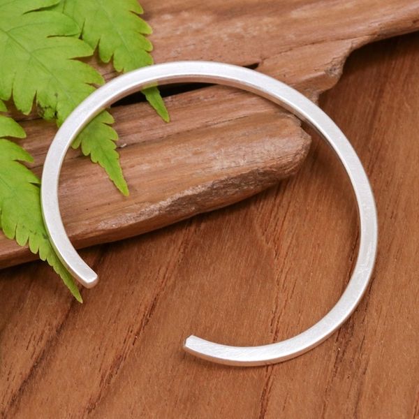 Alternate image for Matte Finished Modern Silver Cuff Bracelet from Thailand Smooth and Stunning