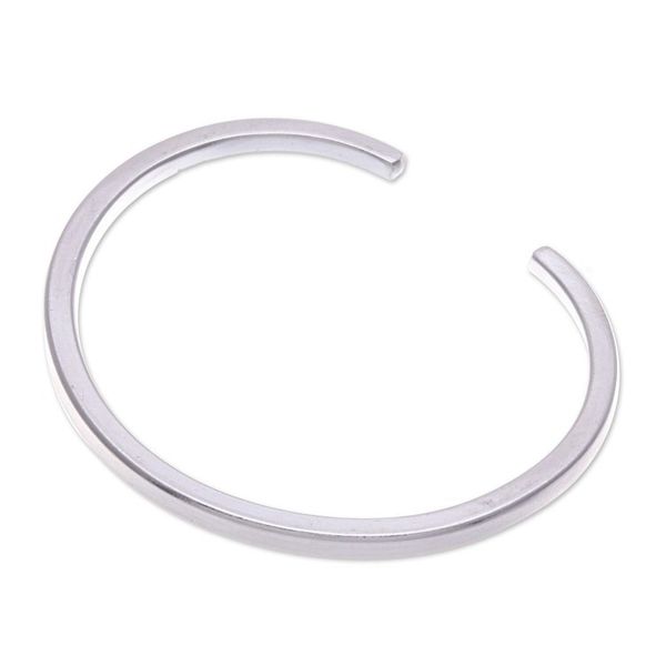 Alternate image for Matte Finished Modern Silver Cuff Bracelet from Thailand Smooth and Stunning