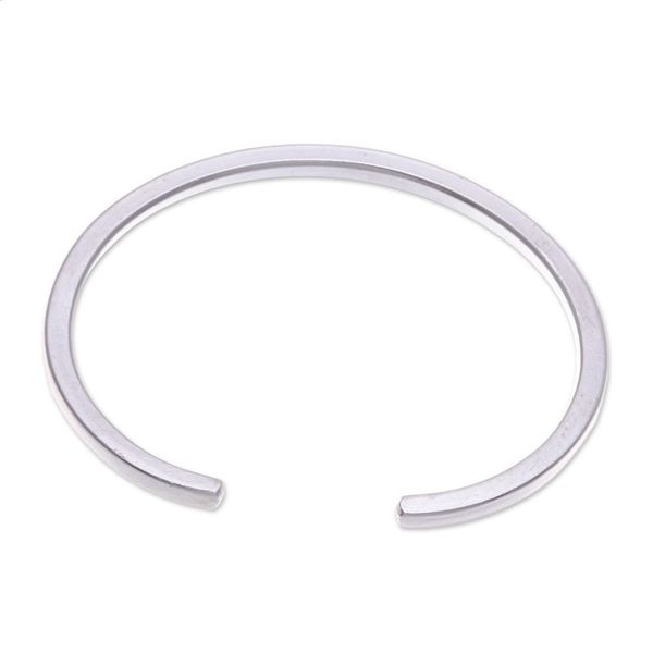 Alternate image for Matte Finished Modern Silver Cuff Bracelet from Thailand Smooth and Stunning