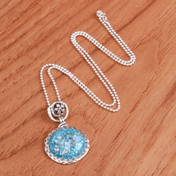 Alternate image for Floral-Inspired Roman Glass Pendant Necklace from Thailand Moonlight Petal