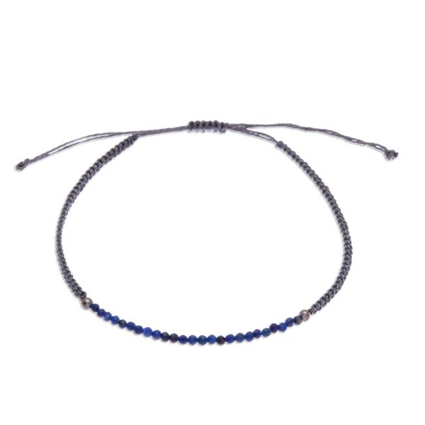 Alternate image for Lapis Lazuli Beaded Pendant Bracelet with Grey Macrame Cord Ocean Delicacy