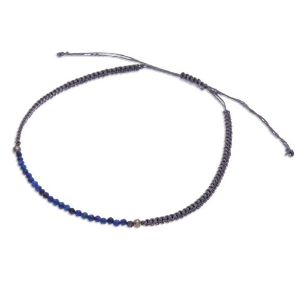 Alternate image for Lapis Lazuli Beaded Pendant Bracelet with Grey Macrame Cord Ocean Delicacy
