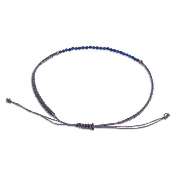 Alternate image for Lapis Lazuli Beaded Pendant Bracelet with Grey Macrame Cord Ocean Delicacy