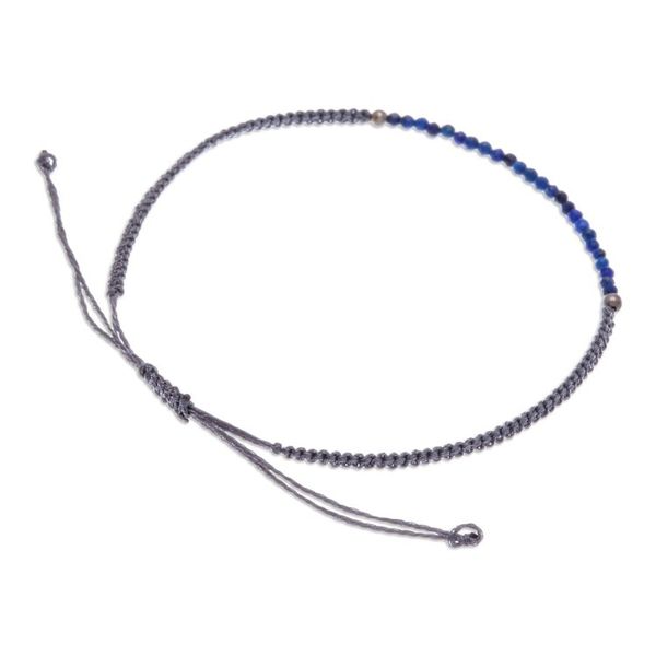 Alternate image for Lapis Lazuli Beaded Pendant Bracelet with Grey Macrame Cord Ocean Delicacy