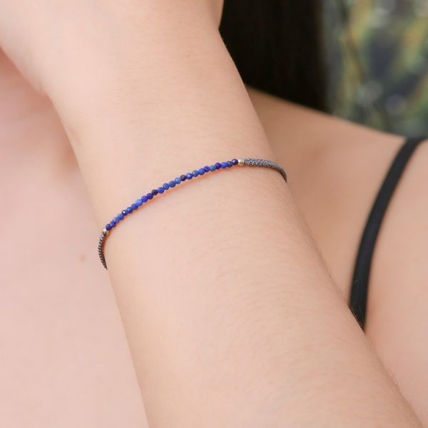 Alternate image for Lapis Lazuli Beaded Pendant Bracelet with Grey Macrame Cord Ocean Delicacy