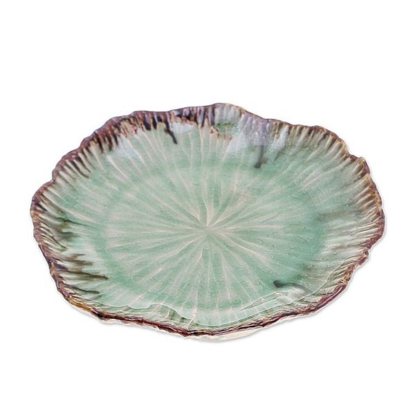 Alternate image for Lotus-Themed Speckled Green Celadon Ceramic Appetizer Plate Lotus Table