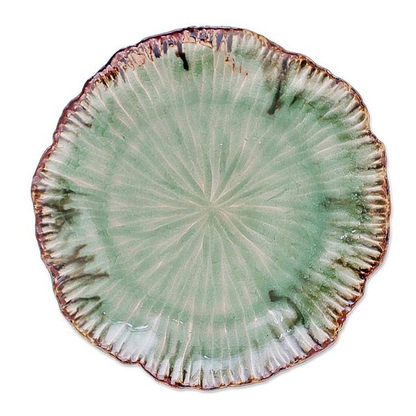 Alternate image for Lotus-Themed Speckled Green Celadon Ceramic Appetizer Plate Lotus Table