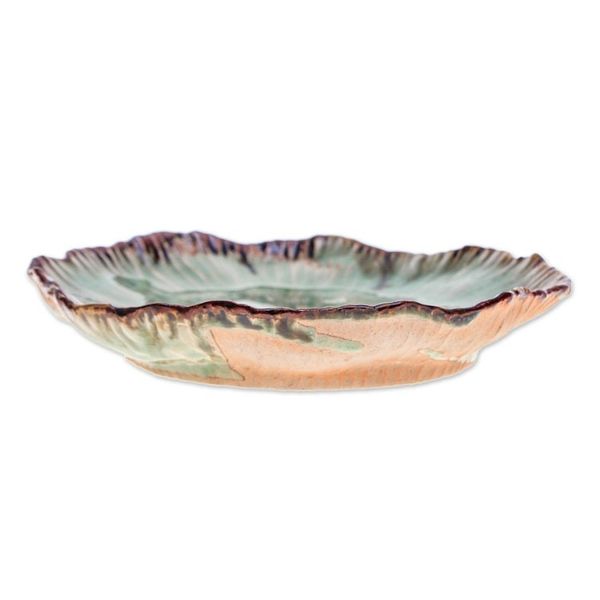 Alternate image for Lotus-Themed Speckled Green Celadon Ceramic Appetizer Plate Lotus Table