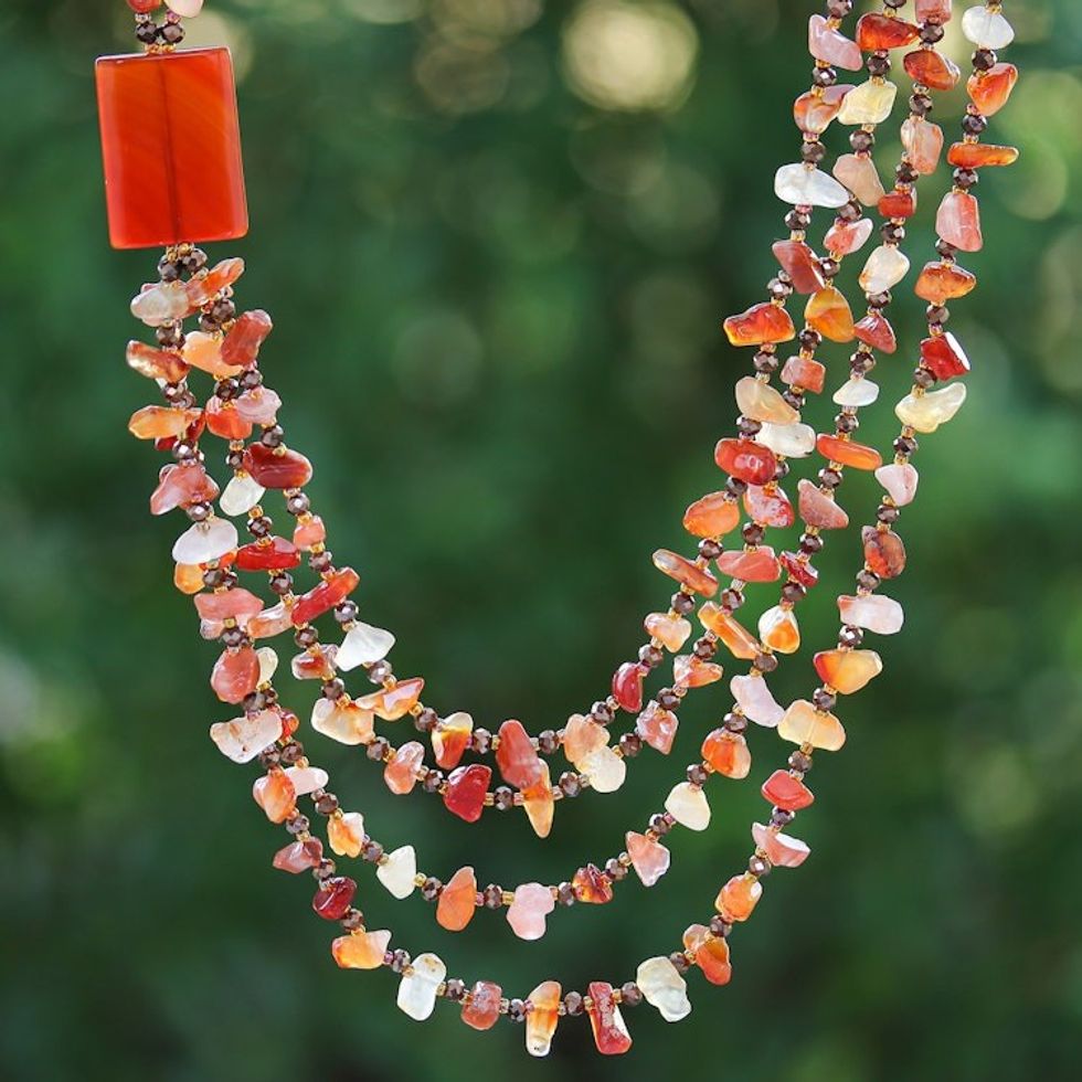 Orange Carnelian and Chalcedony Strand Necklace 'Window to Courage'