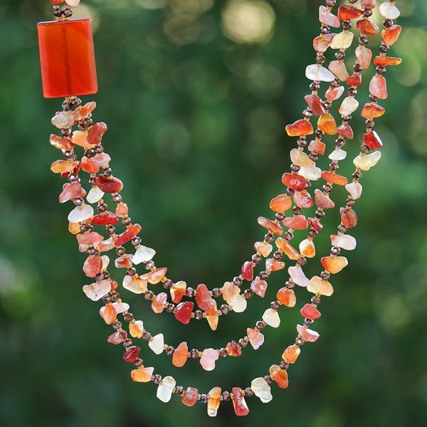 Alternate image for Orange Carnelian and Chalcedony Strand Necklace Window to Courage