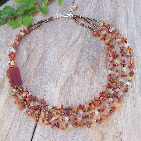Alternate image for Orange Carnelian and Chalcedony Strand Necklace Window to Courage