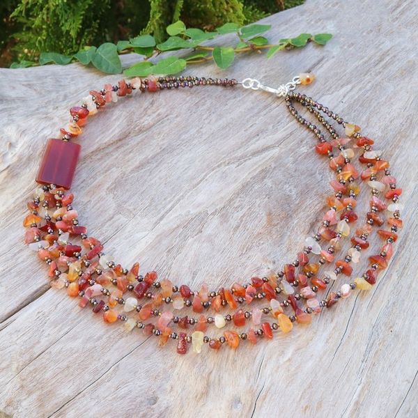 Alternate image for Orange Carnelian and Chalcedony Strand Necklace Window to Courage