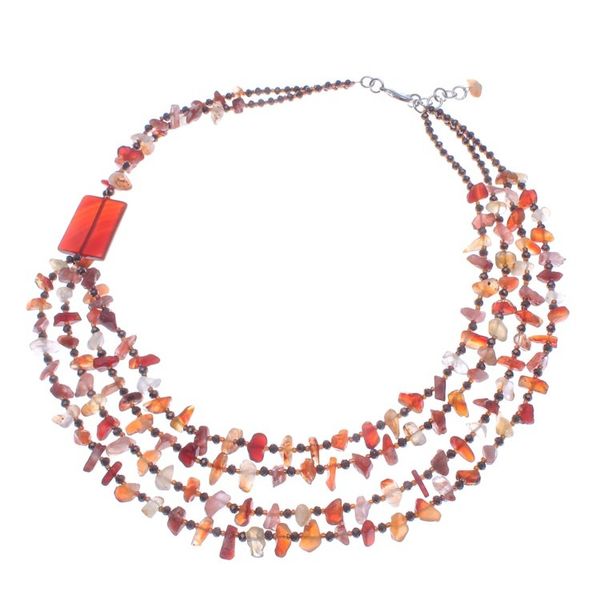Alternate image for Orange Carnelian and Chalcedony Strand Necklace Window to Courage