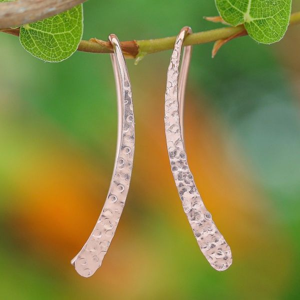 Alternate image for Modern 18k Rose Gold-Plated Drop Earrings from Thailand Pink Hammered Line