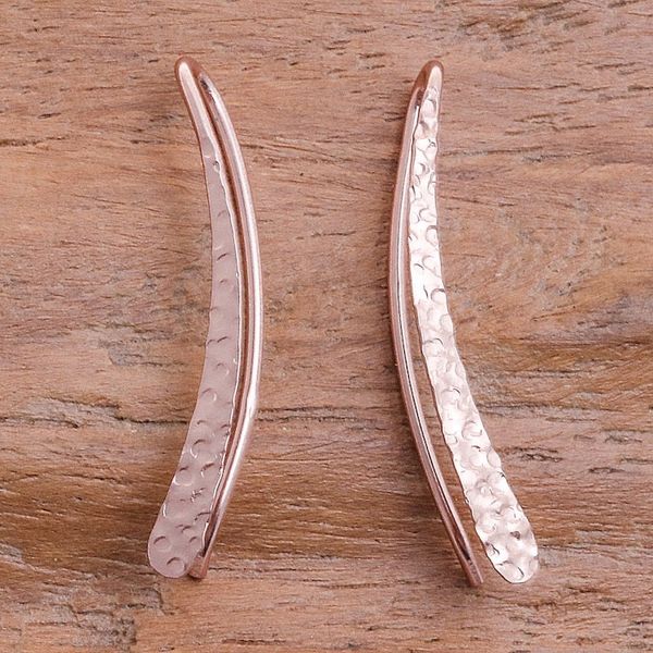 Alternate image for Modern 18k Rose Gold-Plated Drop Earrings from Thailand Pink Hammered Line