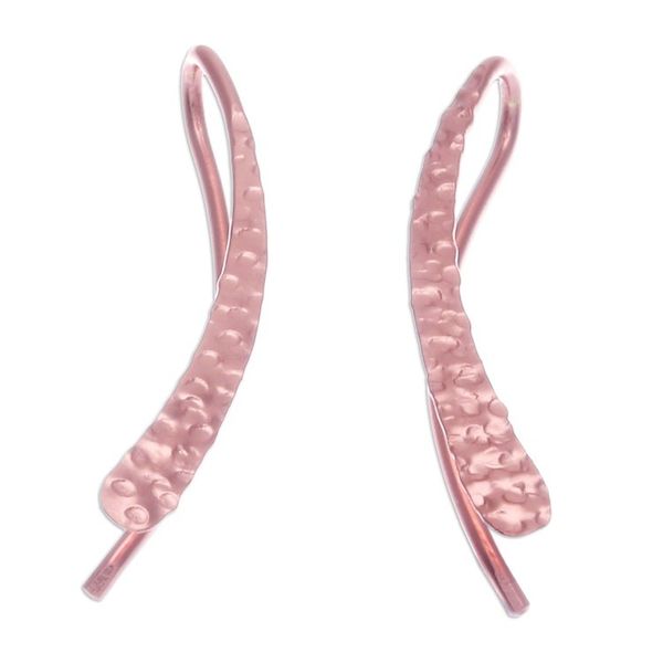 Alternate image for Modern 18k Rose Gold-Plated Drop Earrings from Thailand Pink Hammered Line