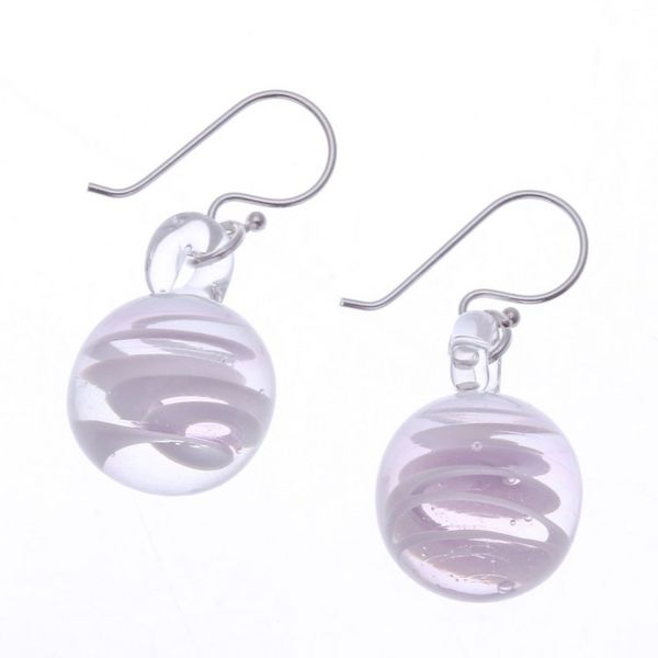Alternate image for Handblown Glass Dangle Earrings with Pink White Spirals Pink Ball