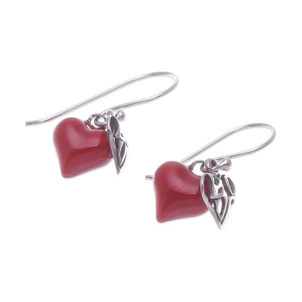 Alternate image for Heart-Themed Vitreous Enamel Sterling Silver Dangle Earrings Hearts Run Free
