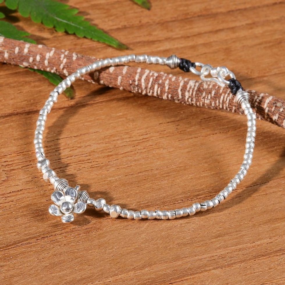 Spring-Themed Karen Silver Charm Bracelet Made in Thailand 'Primaveral Spell'