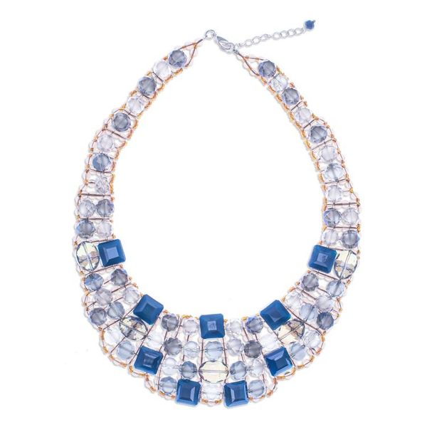 Alternate image for Blue Glass Beaded Choker Necklace Handmade in Thailand Crystallized Blue Nights
