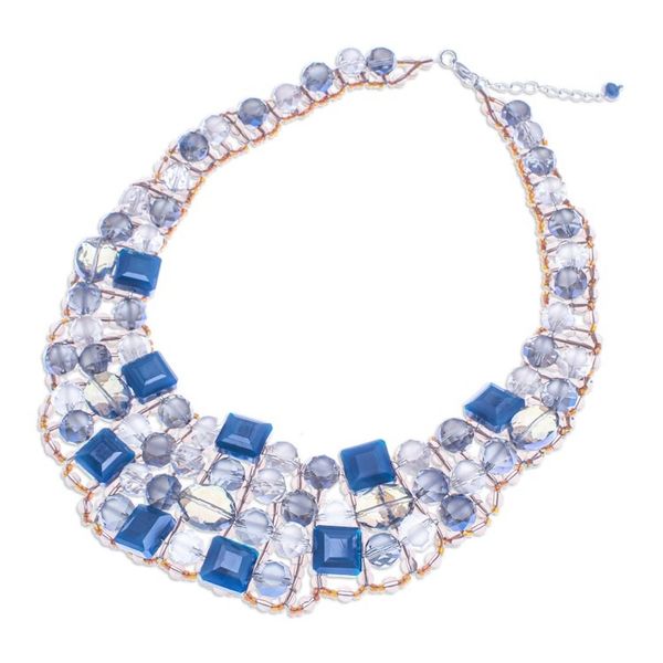 Alternate image for Blue Glass Beaded Choker Necklace Handmade in Thailand Crystallized Blue Nights