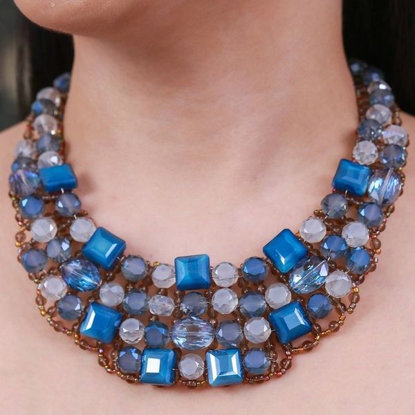 Alternate image for Blue Glass Beaded Choker Necklace Handmade in Thailand Crystallized Blue Nights