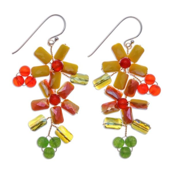 Alternate image for Floral Quartz and Glass Beaded Dangle Earrings from Thailand Solar Spring