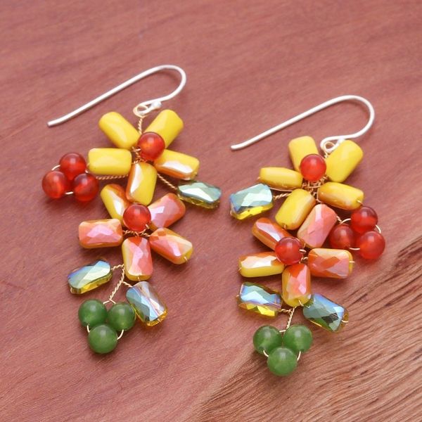 Alternate image for Floral Quartz and Glass Beaded Dangle Earrings from Thailand Solar Spring